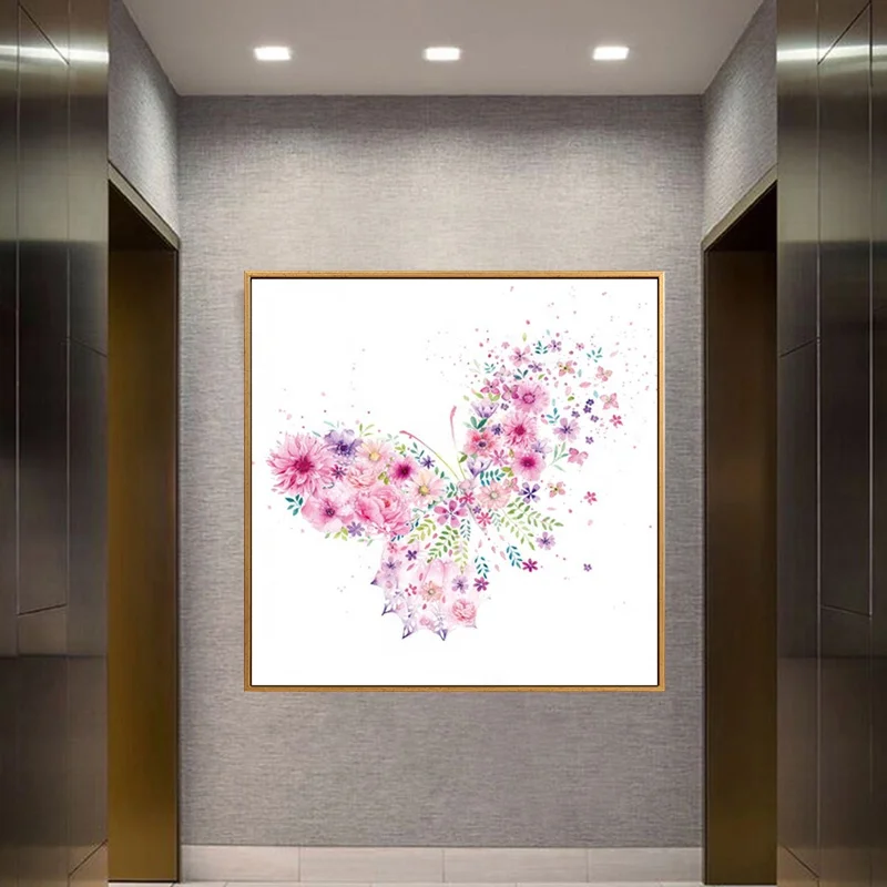 Watercolor Flowers Butterfly Wall Art Framed Canvas Prints Painting