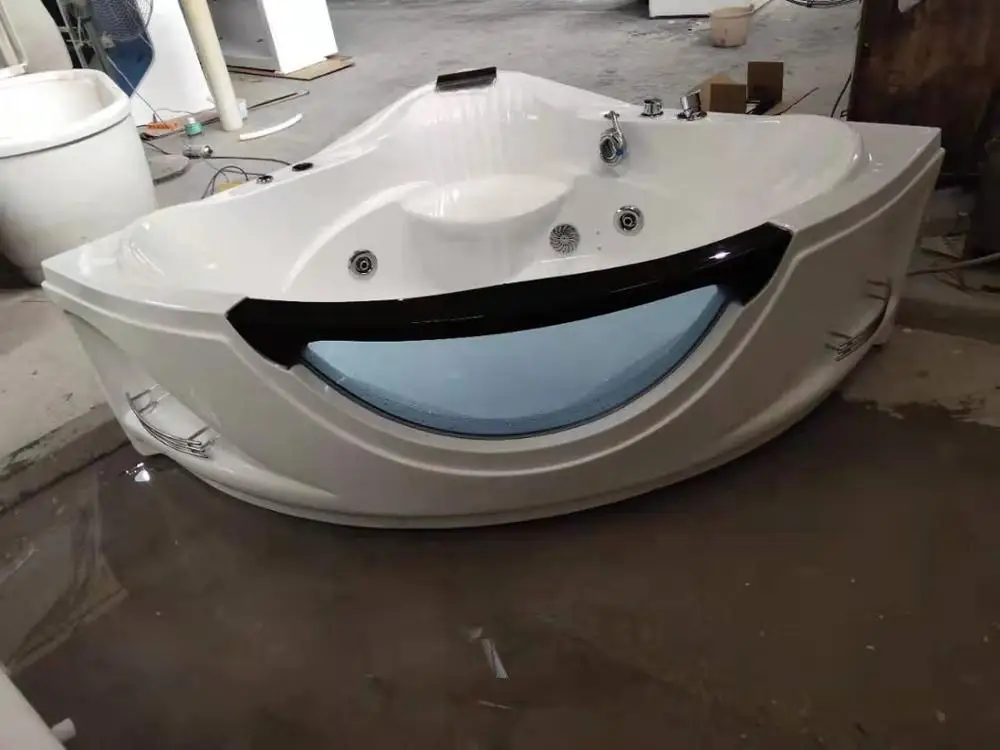 Factory supply K-8903A corner shape freestanding acrylic bath tub massage bathtub with faucets