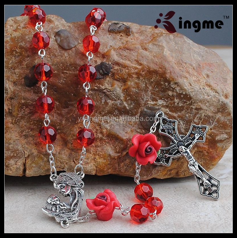 High Quality 8mm Crystal Beads Rosary, Madonna with Child Catholic Rosary