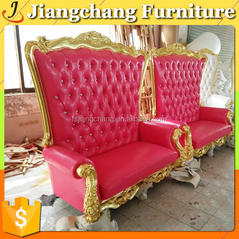 Hot sale two seat luxury gold King throne sofa Chais for wedding/party