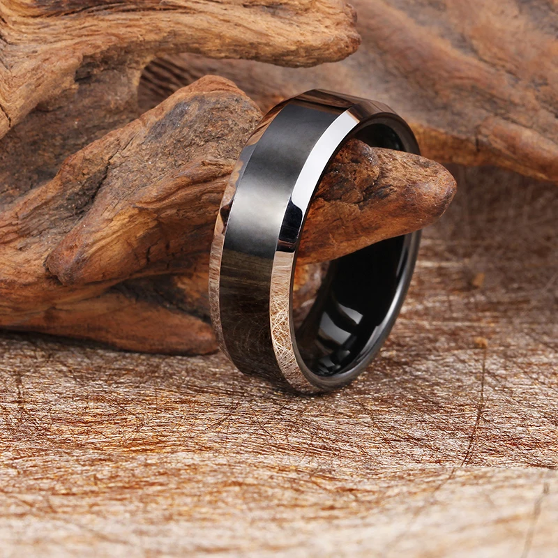 
Hot Sale Silver Polish Line Black Tungsten Ring Men Jewelry Wholesale 