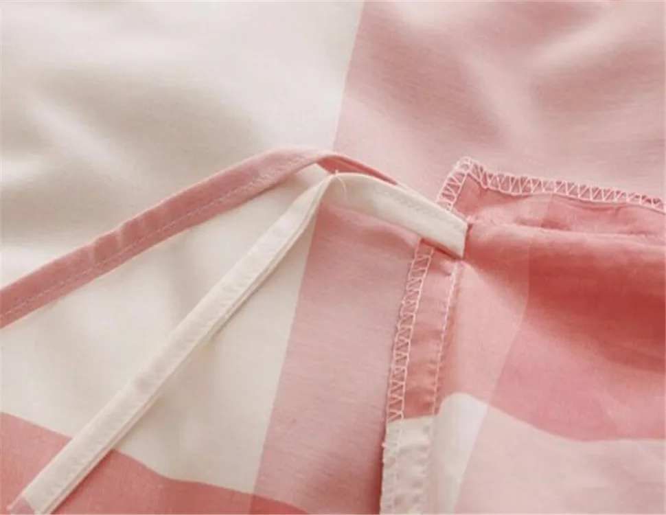 Luxury Check Duvet Cover Pink Plaid Sheet Bedding Set King
