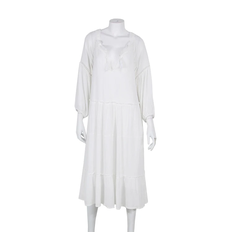 
Chiffon lace autumn dress female V-neck loose long chiffon dress 2018 street casual tops white dress robes ladies 