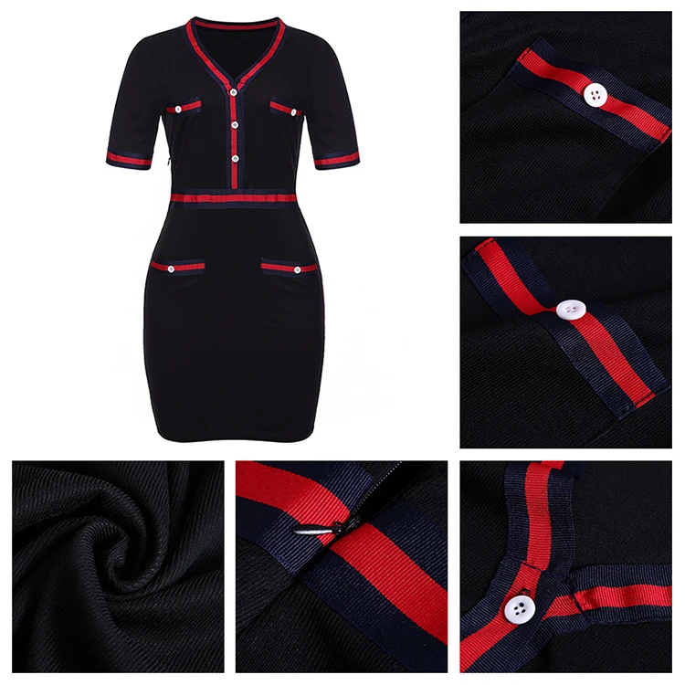 Дешевая Женская Деловая одежда для работы облегающее платье-карандаш с коротким рукавом и V-образным вырезом для офиса