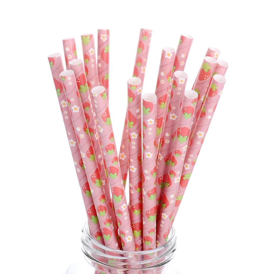 
Eco Friendly Kids Party Drinking Straws Strawberry Paper Art Straw For Bar Accessories 