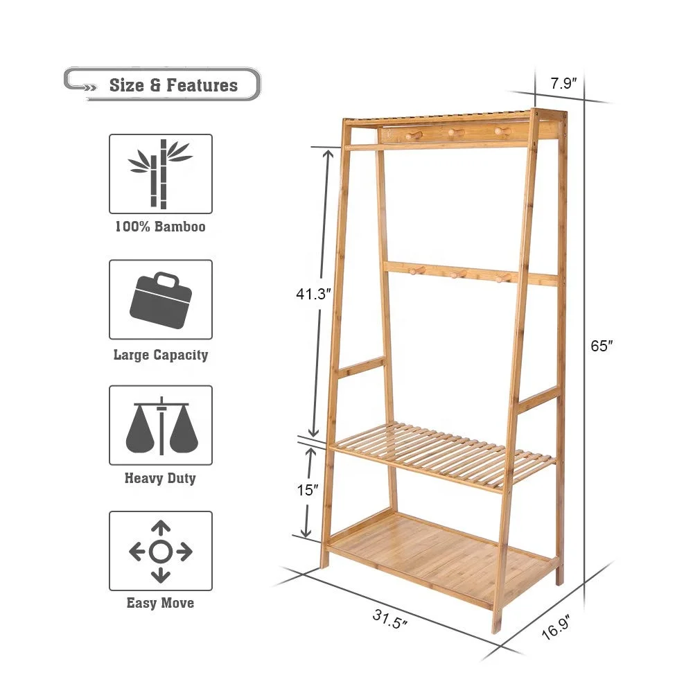 
Clothing Rack Wood Bamboo High 65 X 31.5 