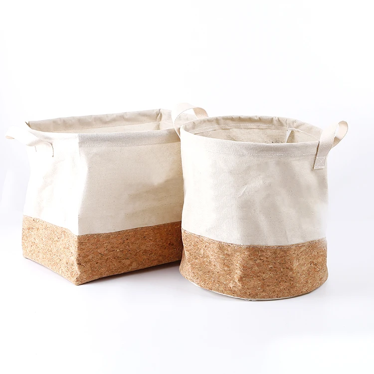 Eco-friendly Natural Cork Wood Fabric Strong Laundry Bag with handle