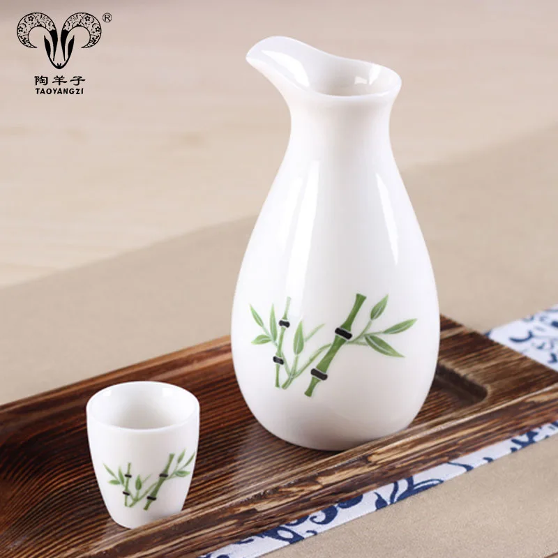 9 Piece Ceramic White and Red Blossom Japanese Sake Set, White wine set