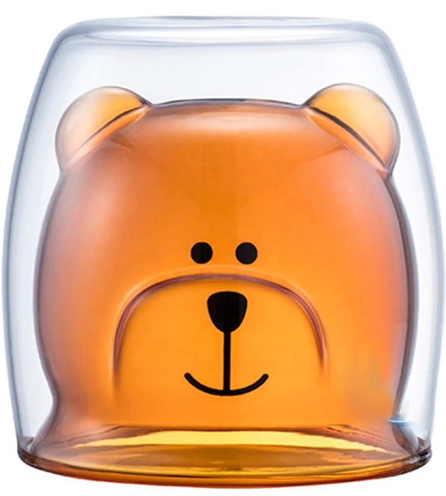 
2018 Hot Sale 85 oz Cartoon Popularity Bear Shape Double Wall Glass Cup Ins Popularity Cup For Coffee Milk Juice Mug 