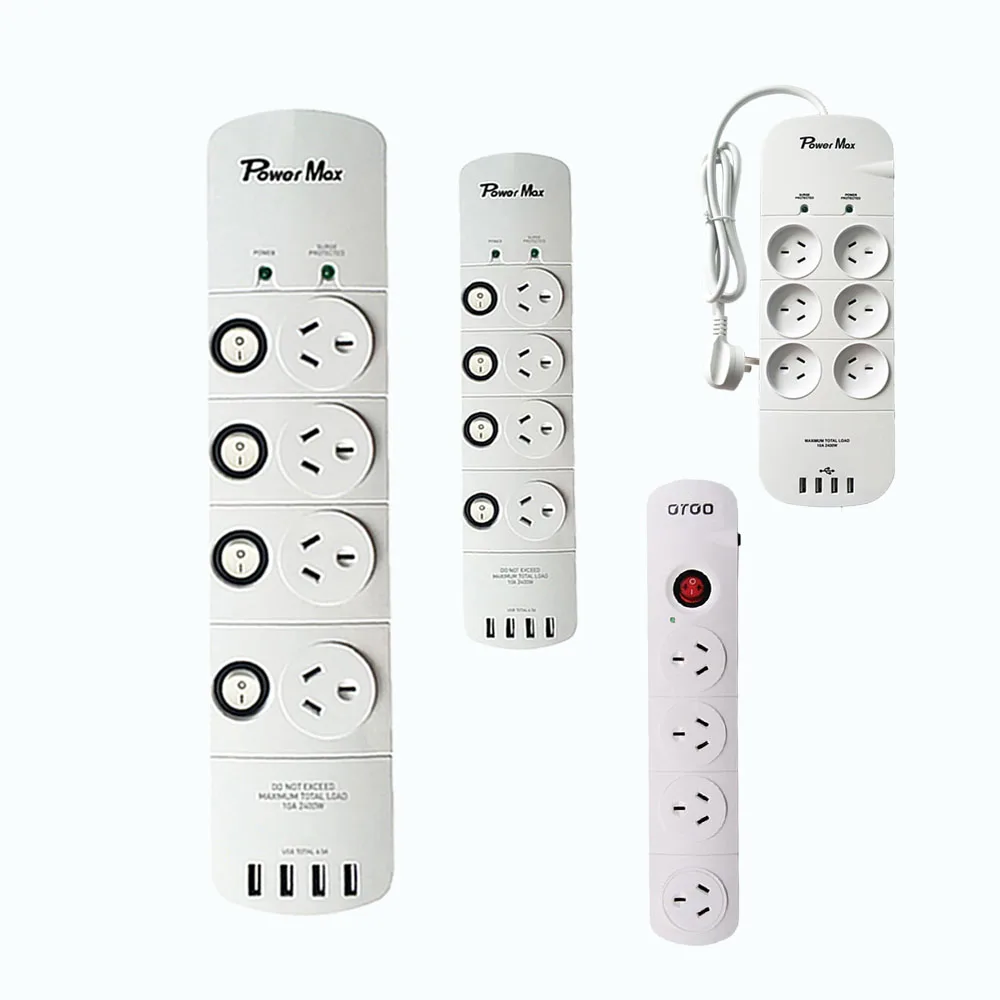 Portable Power Strip 4 outlet usb type c new products power point Australia SAA waterproof power strip 4 outlets and 4 usb ports