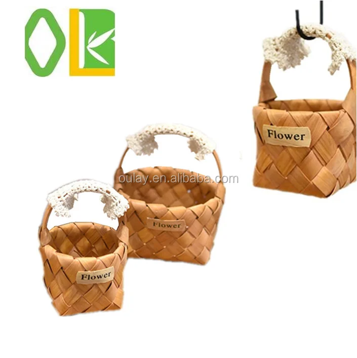 Wood Hand Weaved Flower Basket Greatful Decoration & Storage Basket Wooden Indoor and Outdoor Use  Flower Wooden Basket