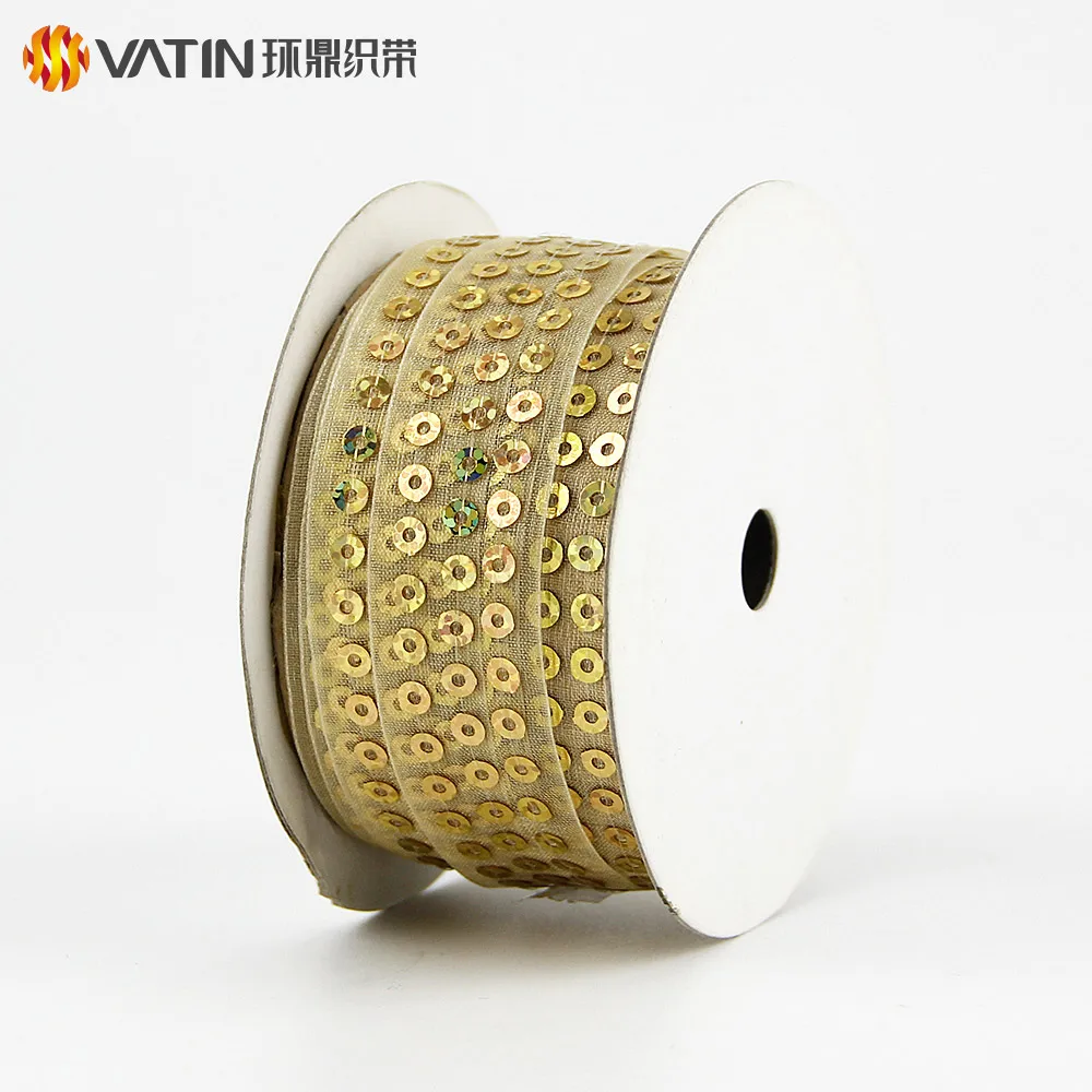 
Mesh Laces Custom Promotional New Design Gift Glitter Sequin Organza Ribbons 