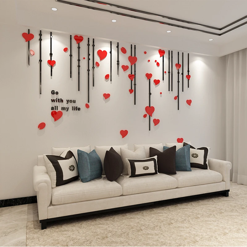 Home Interior decoration wall decal TV background living room heart shaped 3d self-adhesive wall stickers
