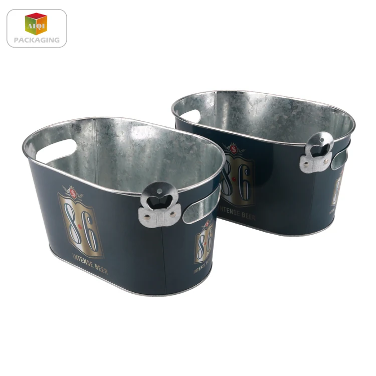 
oval metal tin ice bucket with bottle opener 