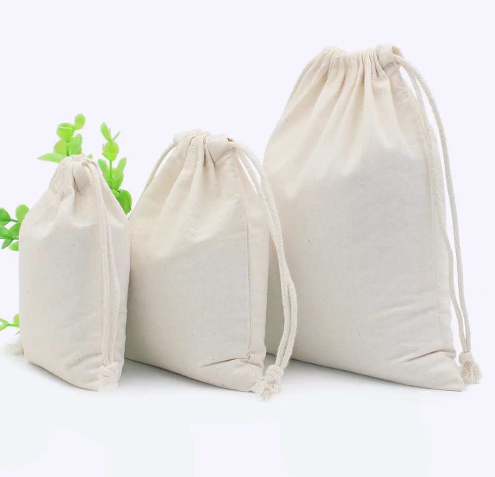Cotton Environmental Reusable Women Men Travel Shopper Tote Storage Bags Drawstring Shopping Bag