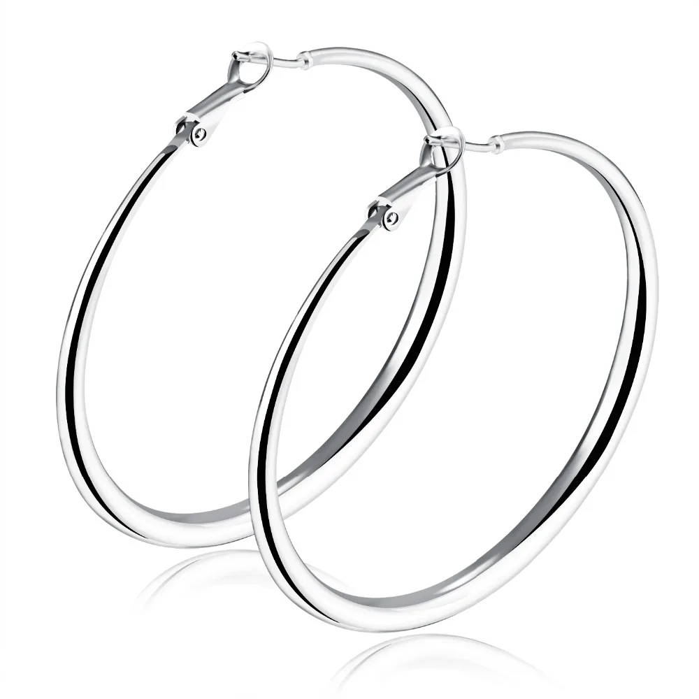 
Fashion Brand Jewelry Women Silver Round Shape Medium Hoop Earrings Designs 