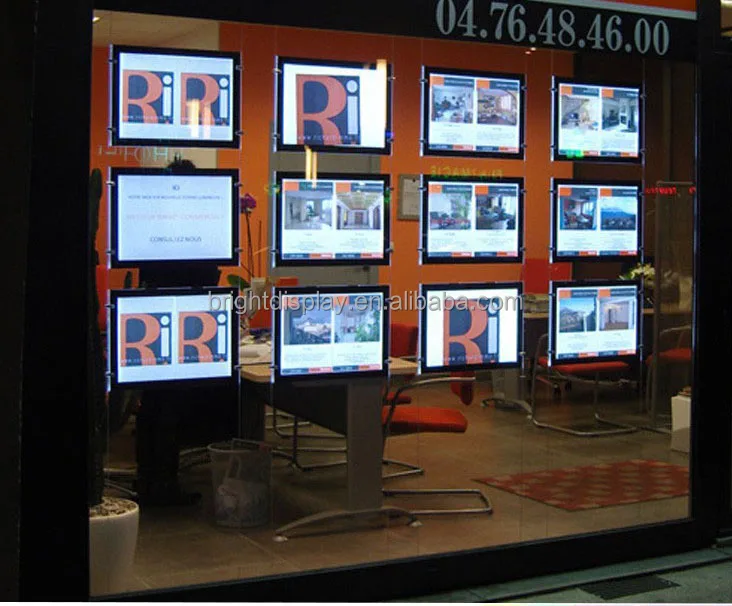 
Real estate agent LED window display advertising slim crystal light box 
