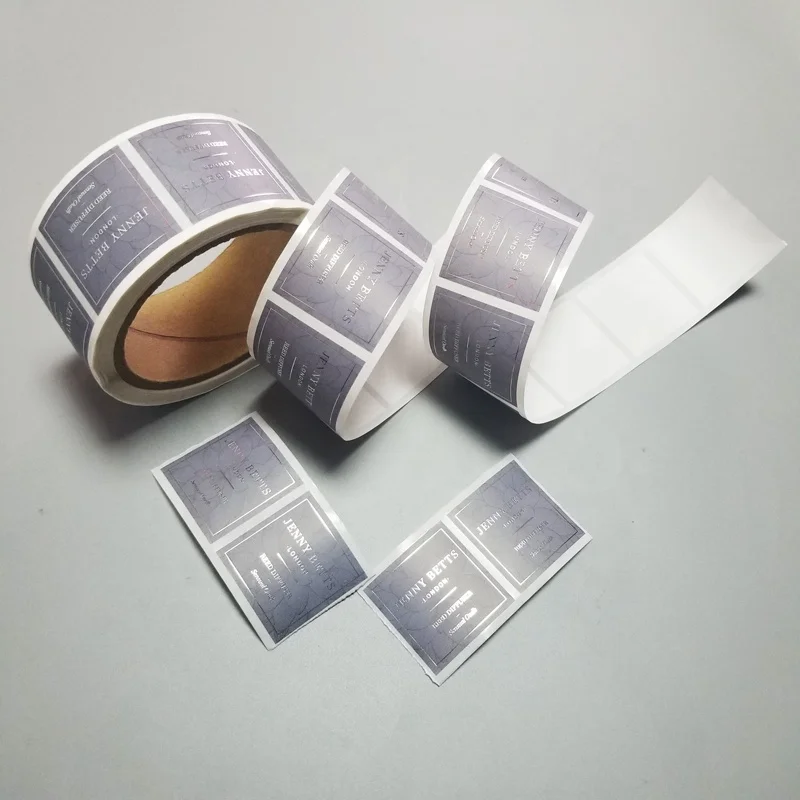 Custom Printing Cosmetic Label Texture Background Silver Foil Stamping Adhesive Polyester Sticker