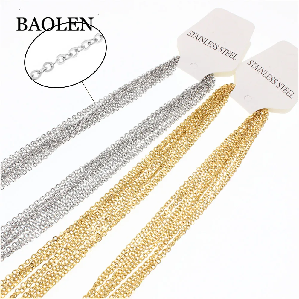 Width 2mm/1mm Cut Rolo Link Chain Rose Gold/Gold/Steel Color Stainless Steel Chains Necklaces For Women/Men Accessories