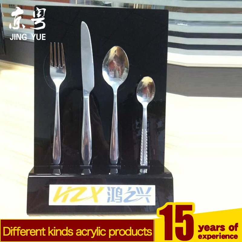 Factory custom black pmma plexiglass tableware display stand acrylic tableware holder