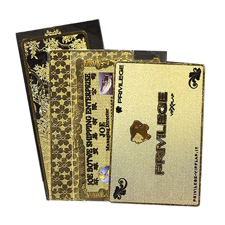 Дешевая индивидуальная печать, индивидуальный дизайн логотипа, золотой, черный, гравированная металлическая визитная карточка с двумя интерфейсами, Vip, нержавеющая сталь