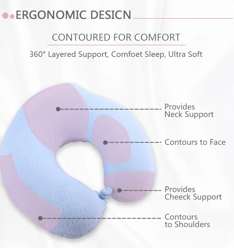 Custom Logo Memory Foam Material Travel Pillow Car Printing Flight Office Chair Neck Pillow