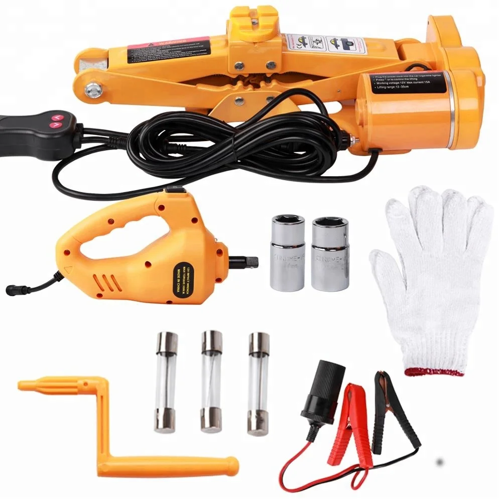Hot Sale 3 in1 Supplier CE ISO Standard DC12V 3T Mini Electric Scissors Car Jack and Impact Wrench and Air Pump for OEM