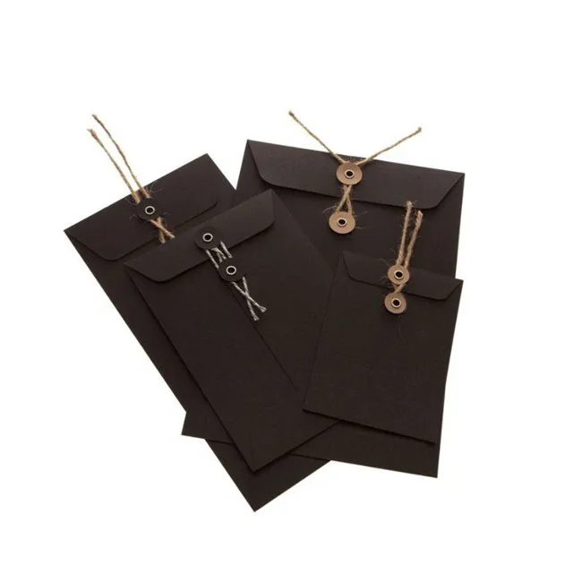 custom logo black cardboard string and button envelopes