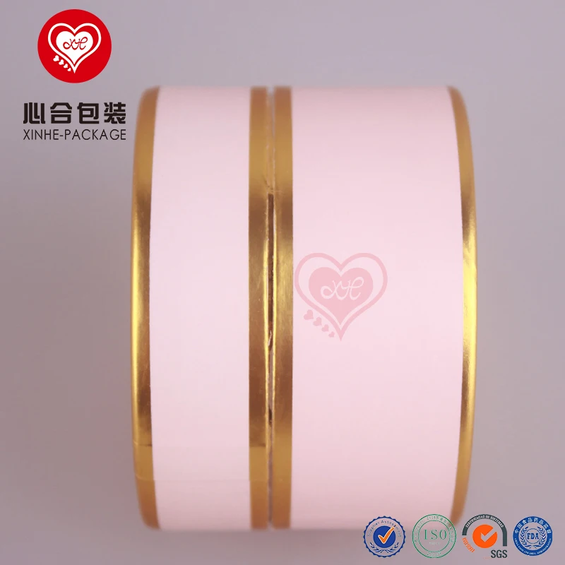 
Plain pink hot stamping paper cylinder packaging boxes with gold lining/Face cream jar outer packing cardboard boxes 