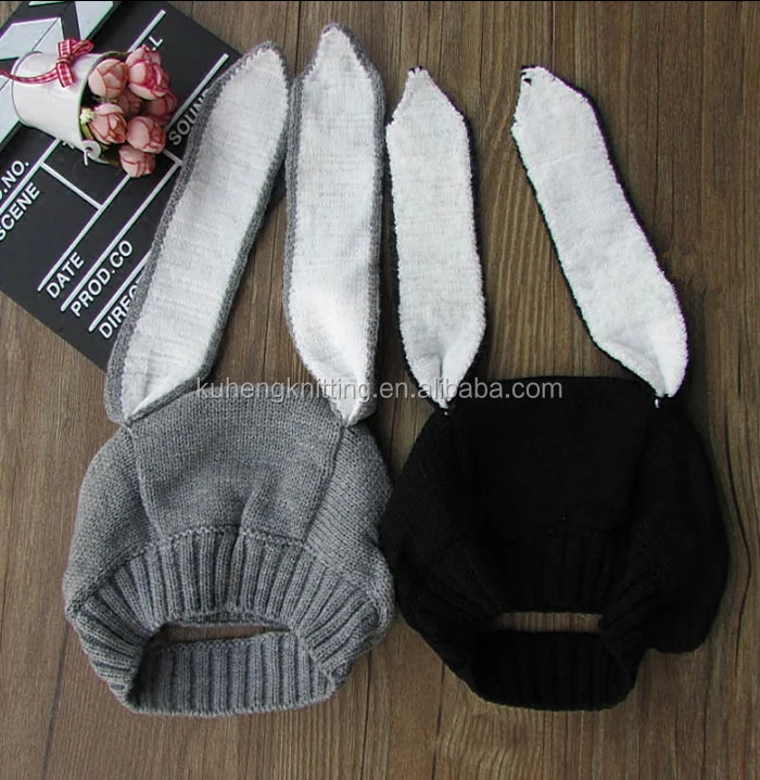 Cute knitted baby hats with long bunny ears