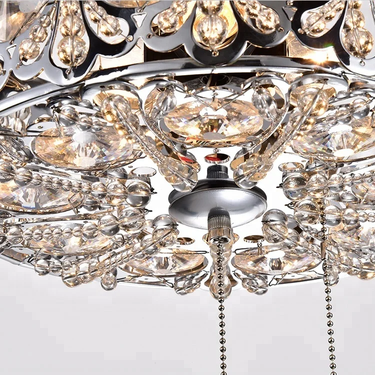 
Factory Price Wholesale Modern Style Decorative Crystal Contemporary Emergency Ceiling Fan with light 