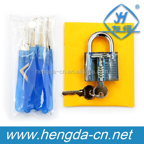 YH9296 Hot sale light blue Practice Padlocks + 9 Piece Unlocking Lock Pick Set Key Extractor Tool