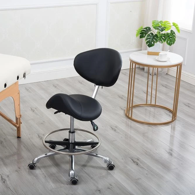 Adjustable Beauty Salon Saddle Stool For Bar Clinic Beauty Massage Dental with wheels Gas  spring Black