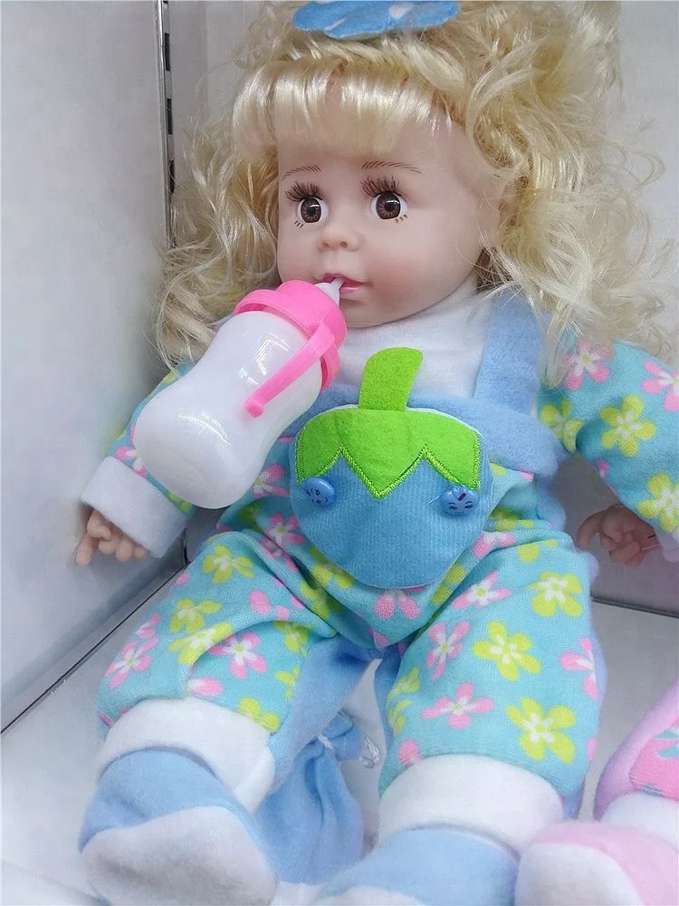 2018 new Children play electronic vinyl 37cm lovely reborn nursing bottle baby doll cry laugh dad mommy doll for music gift toys