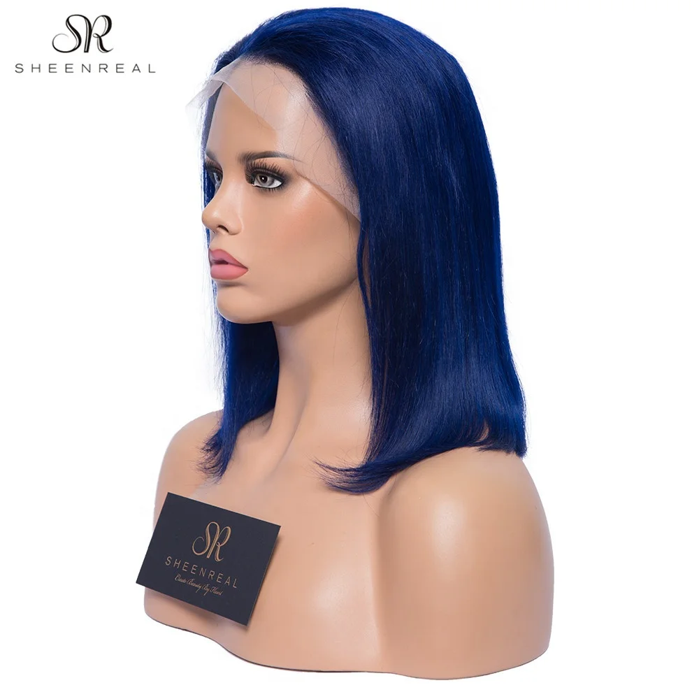 
Fast delivery within 24hours remy hair 13x4 lace front wig color bob hair dark blue 8inch-16inch 
