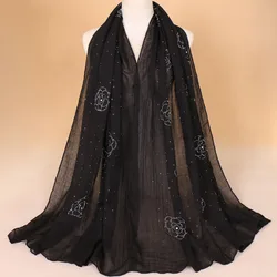 Wholesale Dubai Muslim Flower Pattern Mosaic Diamond Solid Color Elegant Women Instant Hijab Headscarf Shawl Scarf