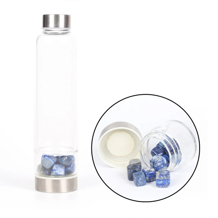 Custom Wholesale Stainless Energy Drinking Gemstone Crystal Glass Water Bottle