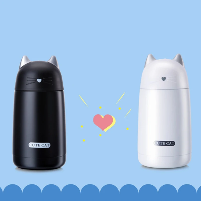 Cute Cat Thermos Cup Kids Thermo Mug Drinkware Child 330ML Water Bottle Stainless Steel Vacuum Flask Portable Leak-proof Tumbler