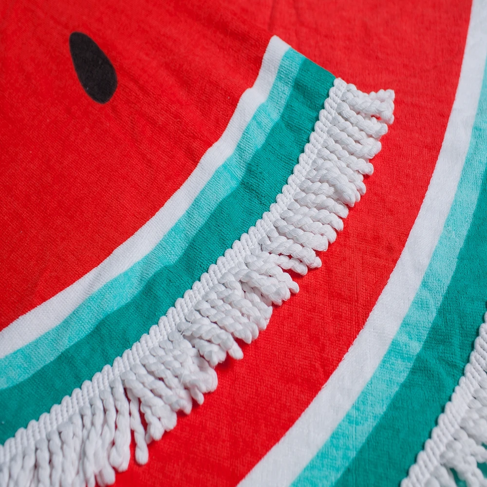 
China Supplier 100% Cotton Velour Watermelon Round Beach Towel 