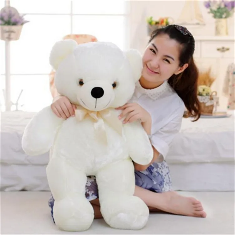 custom manufacture LED flash light bear cotton kawaii soft musical baby stuffed plush toy with sound