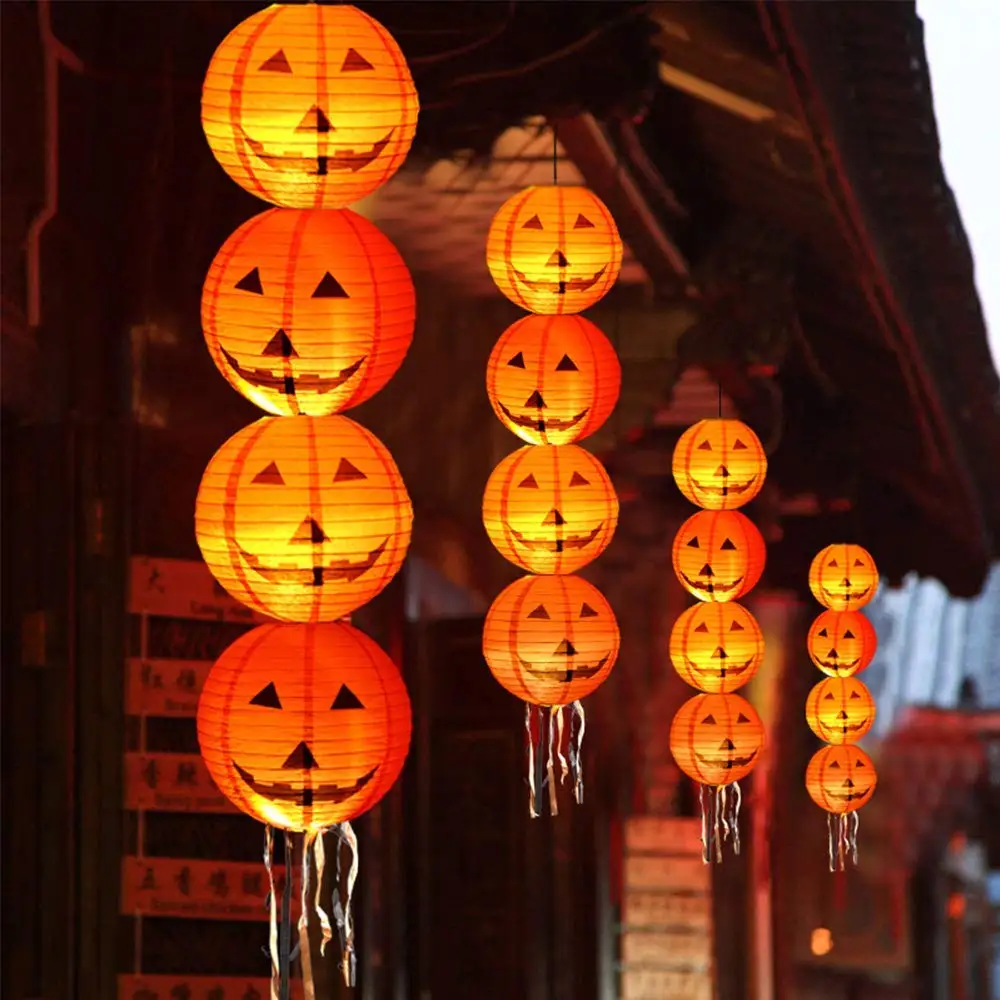 Halloween Decorations Paper Lanterns with LED Light Halloween Indoor and Outdoor Decoration Pumpkin Lantern