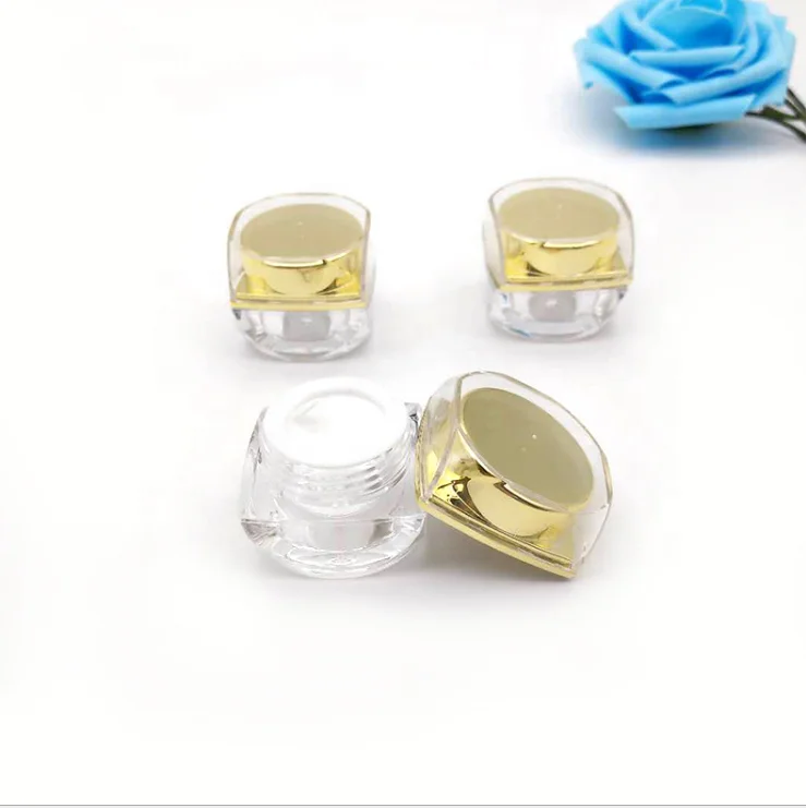 Wholesale custom logo square acrylic 5ml clear golden cosmetic cream jars custom package jar small container with good price