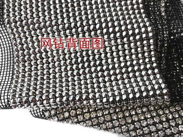24rows 5mm sew on clear crystal rhinestone trimming mesh banding silver metal claw chain banding black base fabric