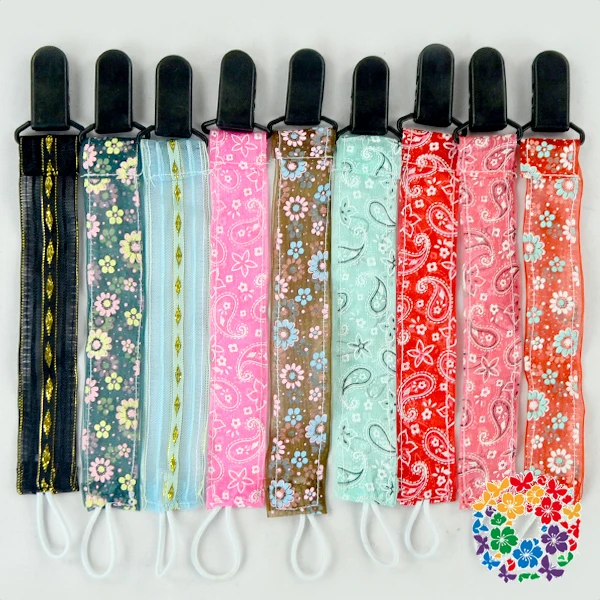 6 Inch Baby Boy Girl Polka Dot Pattern Ribbon Dummy Pacifier Soother Nipple Leash Strap Chain Clip Holder With Metal Clip