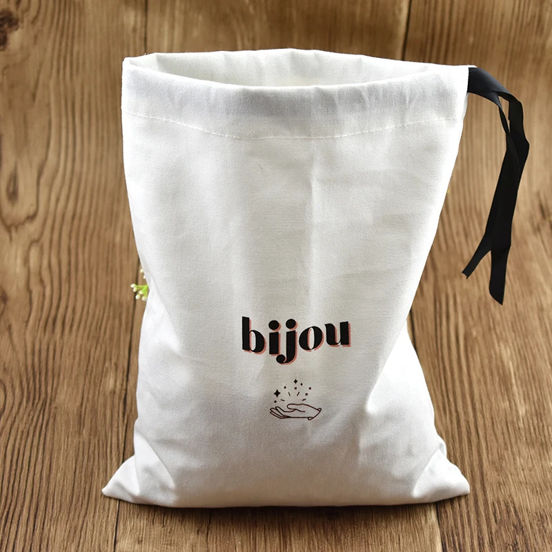 Recyclable Biodegrada Custom Logo Recyclable Printing Personalised Natural Organic Muslin String Cloth Drawstring Cotton Bags