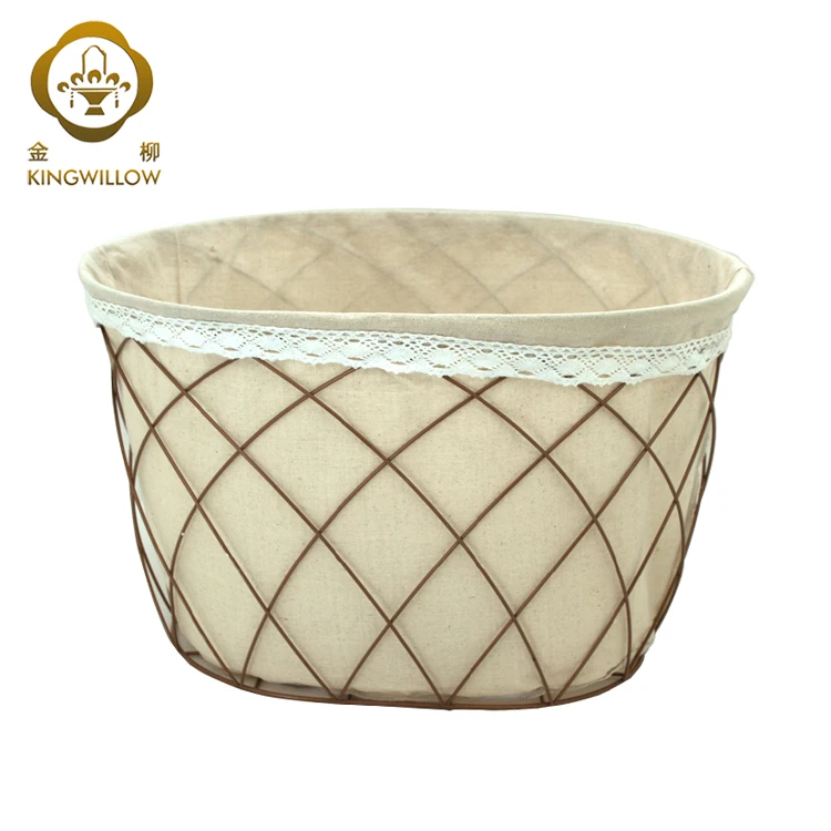KINGWILLOW wholesale handmade metal woven iron dirty laundry basket with liner