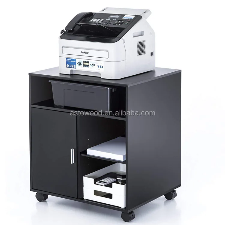 Office furniture use for Printer Stand Wood Work Cart with wheels in Black