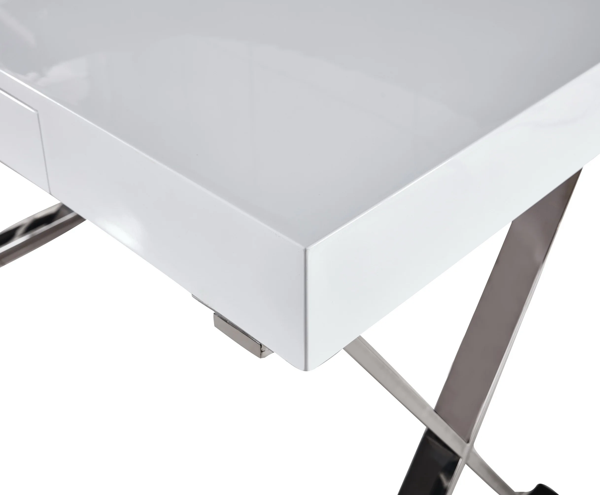 home use white MDF panel study computer desk with stainless steel leg