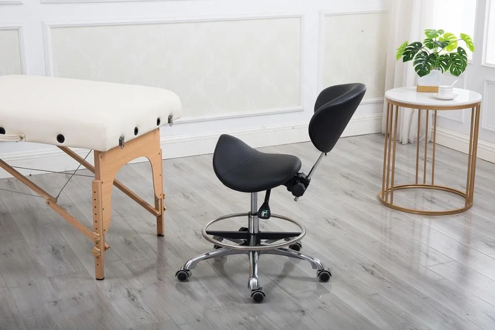 Adjustable Beauty Salon Saddle Stool For Bar Clinic Beauty Massage Dental with wheels Gas  spring Black