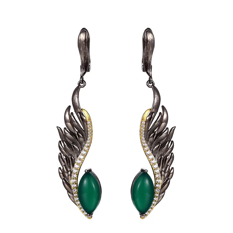 Vintage Green Agate Jewelry Set Eye Shape With Fire Jewelry Sets Wholesale